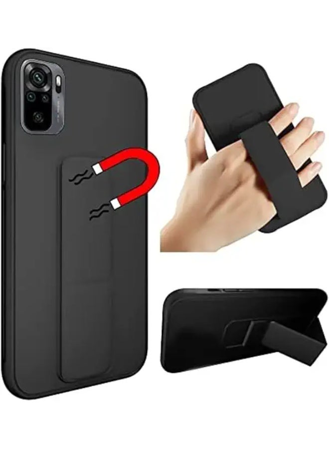 Magnetc Grip Cover For Redmi 10 4G , Kickstand Slim Shockproof Grip Case, Silcione Protective Cover For Redmi 10 4G - Black